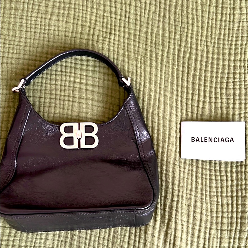 Balenciaga Black Patent BB Logo Shoulder Bag